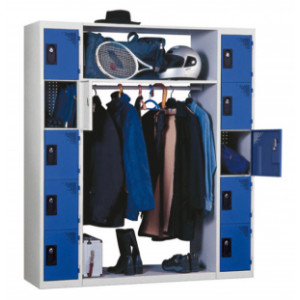 Vestiaire penderie - 2 colonnes de 5 cases + tablettes centrales et tringle