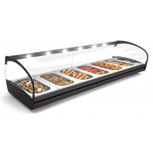 Vitrine à tapas bain marie GN 1/3 en inox - Capacité : 4 ou 6 GN 1/3x40 mm - Température :  90° C - Dim : 840 x 395 x 270 mm