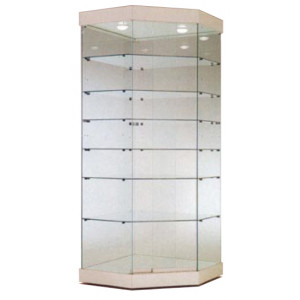 Vitrine d'angle avec 6 étagères en verre - 82 x 82 x 187H cm  /  82 x 82 x 208H cm