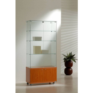 Vitrine d'angle haut avec bois à 3 étagères - Dimensions (L x P x H) : 80 x 40 x 180 cm