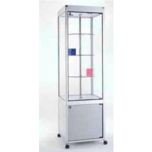 Vitrine d'exposition aluminium avec 3 tablettes - Dimensions 52 x 52 x 180H cm