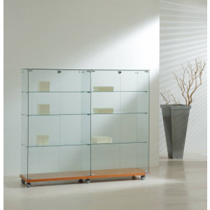 Vitrine d'exposition avec bois en bas 4 x 4 étagères - Dimensions (L x P x H) : 157 x 40 x 140 cm