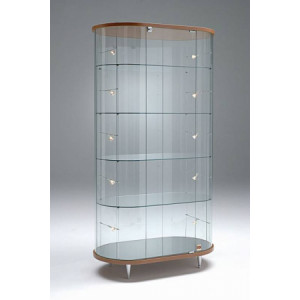 Vitrine d'exposition haute ovale à 4 étagères amovibles - Dimensions (L x P x H) : 96 x 56 x 190 cm