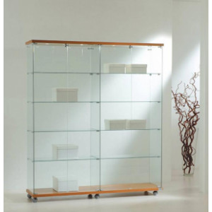 Vitrine de commerce large avec bois - Dimensions (L x P x H) : 157 x 40 x 181 cm