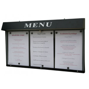 Vitrine porte menu murale pour bistrot - Capacité : 3 pages