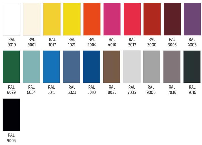 Nuancier (Autres coloris disponibles sur demande)