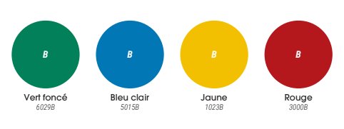 Coloris structure standards<br>Autres coloris disponibles sur demande (voir nuancier en pièce jointe)