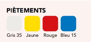 Bleu 15 (RAL 5015) / Gris 35 15 (RAL 7035) / Jaune / Rouge (RAL 3000) Autres couleurs : nous consulter<br>Autres couleurs : nous consulter