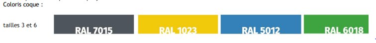 Coloris coque : Gris RAL 7015/Jaune RAL 1023/Bleu RAL 5012/Vert RAL 6018