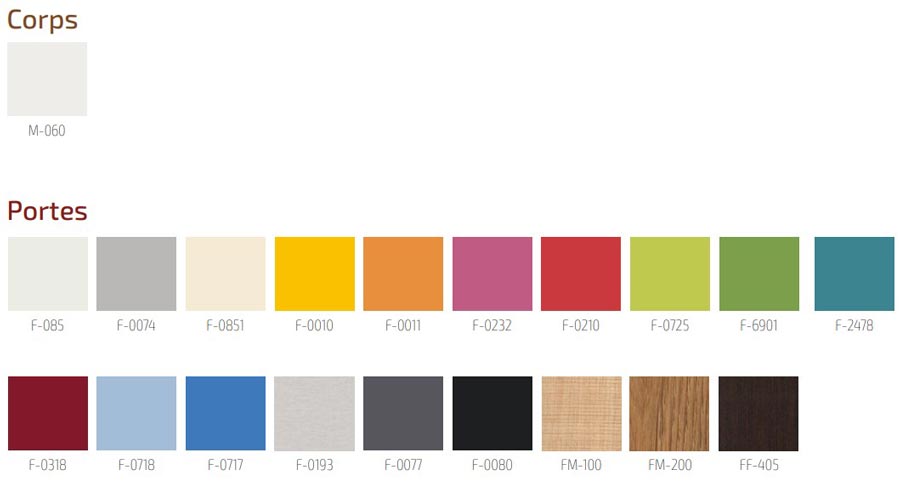 Nuancier (coloris à préciser lors de la commande) 