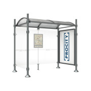 Abri bus poteaux ronds avec vitrine d'informations