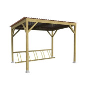 Abri vélo en bois avec toiture en tôle acier laqué - l. de 3000 ou 6000 mm x H. 2600 mm x P. 2400 mm - Capacité de 5 ou 10 places