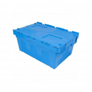 Bac navette en plastique - Couvercle intégré - Capacité de 46 à 67L - L.600 x l.400 x H.265 à 365 mm - Bleu