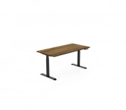 Bureau debout réglable - Hauteur : de 65 à 130 cm - Plateau noyer : L. 160 x P. 80 cm - Piètement noir