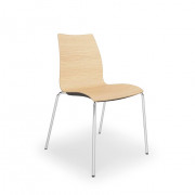 Chaise coque bois à pied chromé