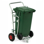 Chariot de voirie en acier avec conteneur - Capacité: 120 L - 4 supports manches inclinés - 2 roues ø260 mm - Structure zinguée - L.77 x l.68 x H.114 cm