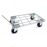 Embase roulante avec timon coulissant 400 x 600 mm - Charge : 180 kg - 400 x 600 x H.153 mm - Ø roues 100 mm - électro-zingage blanc