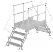 Escalier industriel double accès en kit - Finition aluminium strié ou caillebotis