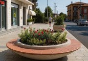 Jardinière banc circulaire en béton avec assise en terre cuite - Diamètre 180 cm - 250 cm