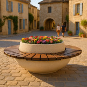 Jardinière ronde en béton avec banc intégré - ?186 cm x H.63 cm