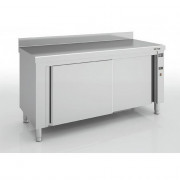 Meuble chaud de cuisine en inox - Mural - Avec dosseret 100 mm – Capacité : de 320 à 670 L - Portes coulissantes - L.1200 à 2250 x P.700 x H.850 mm