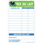Panneau d'affichage prix et origine du lait