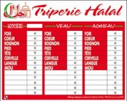 Panneaux d'affichage prix triperie hallal