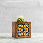 Pot de fleur en bois carrelé mexicain