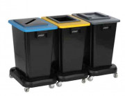 Poubelle tri sélectif 3 bacs 60 L sur roulettes - H.580 x L.460 x P.320 mm