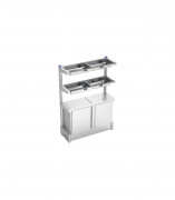 Rayonnage bouteilles de jus de fruits avec armoire pour point de vente - En acier inoxydable - Dimensions (LxP) : 1174 x 451 x 1700 mm