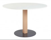 Table cantine scolaire piètement central bois KERIA - T6 - Diam. 120 cm - Piètement hêtre massif - Plateau stratifié