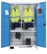 Vestiaire chauffant en acier DRYCAB - 1 étagère perforée et réglable - Double porte battante - 10 paires de bottes - 12 paires de gants - 1000 w - L.1200 x P. 490 x H. 1940 mm - Gris et bleu