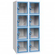 Vestiaire métallique portes transparentes grande visibilité – 4 cases - 1 à 3 colonnes - Tringle en pvc - L. 400 à 1200 x P. 500 x H. 1800 mm - Coloris au choix