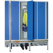 Vestiaire séchant par ventilation en acier - Etagère et assise - 2 supports chaussures - 4 à 12 personnes - L. 1870 à 5130 x P.800 x H.2175 mm - Gris et bleu