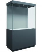 Vitrine d'exposition haute - 3 côtés vitrés - P. 60 x H. 200 cm - L. 60 à 120 cm - Socle 85 cm
