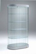 Vitrine d'exposition haute ovale à 4 étagères réglables
