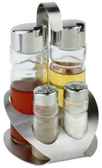 Ménagère 4 pièces: sel, poivre, huile, vinaigre - Devis sur Techni-Contact.com - 1