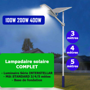Lampadaire Solaire complet de 100W a 400W avec mât de 3m à 5m - Devis sur Techni-Contact.com - 1